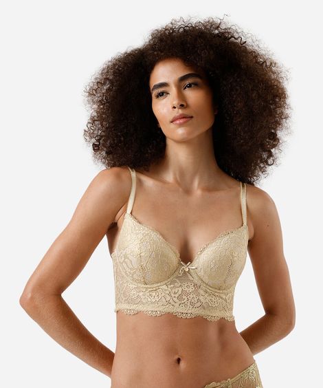 sutiã cropped meia taça com renda  amarelo