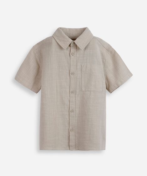 camisa infantil de algodão texturizada com bolso bege