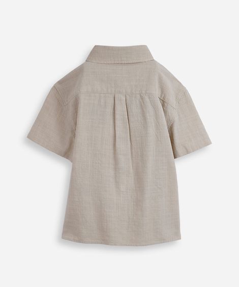 camisa infantil de algodão texturizada com bolso bege