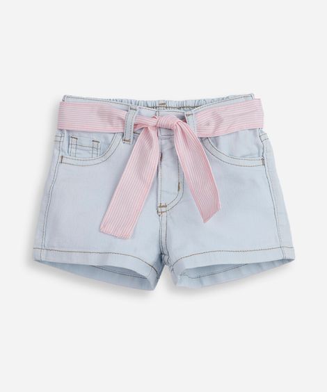 short infantil jeans com faixa listrada azul