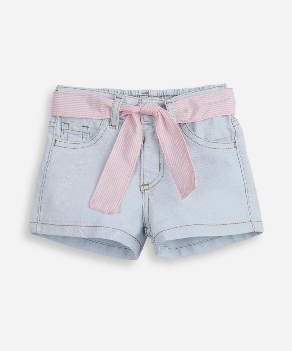 short infantil jeans com faixa listrada azul