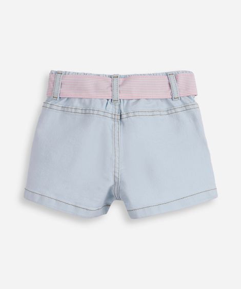short infantil jeans com faixa listrada azul