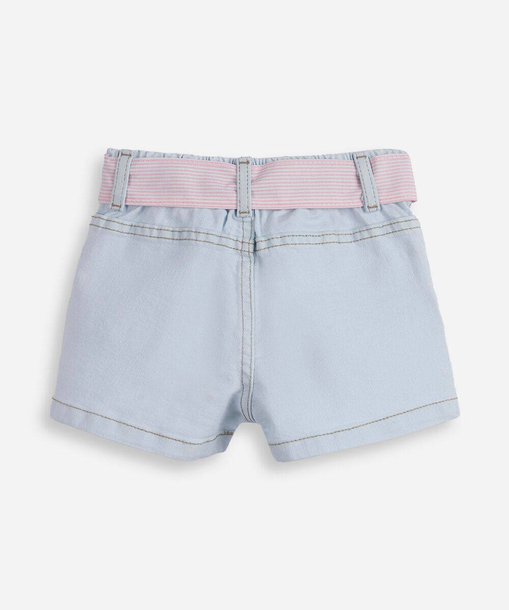 short infantil jeans com faixa listrada azul