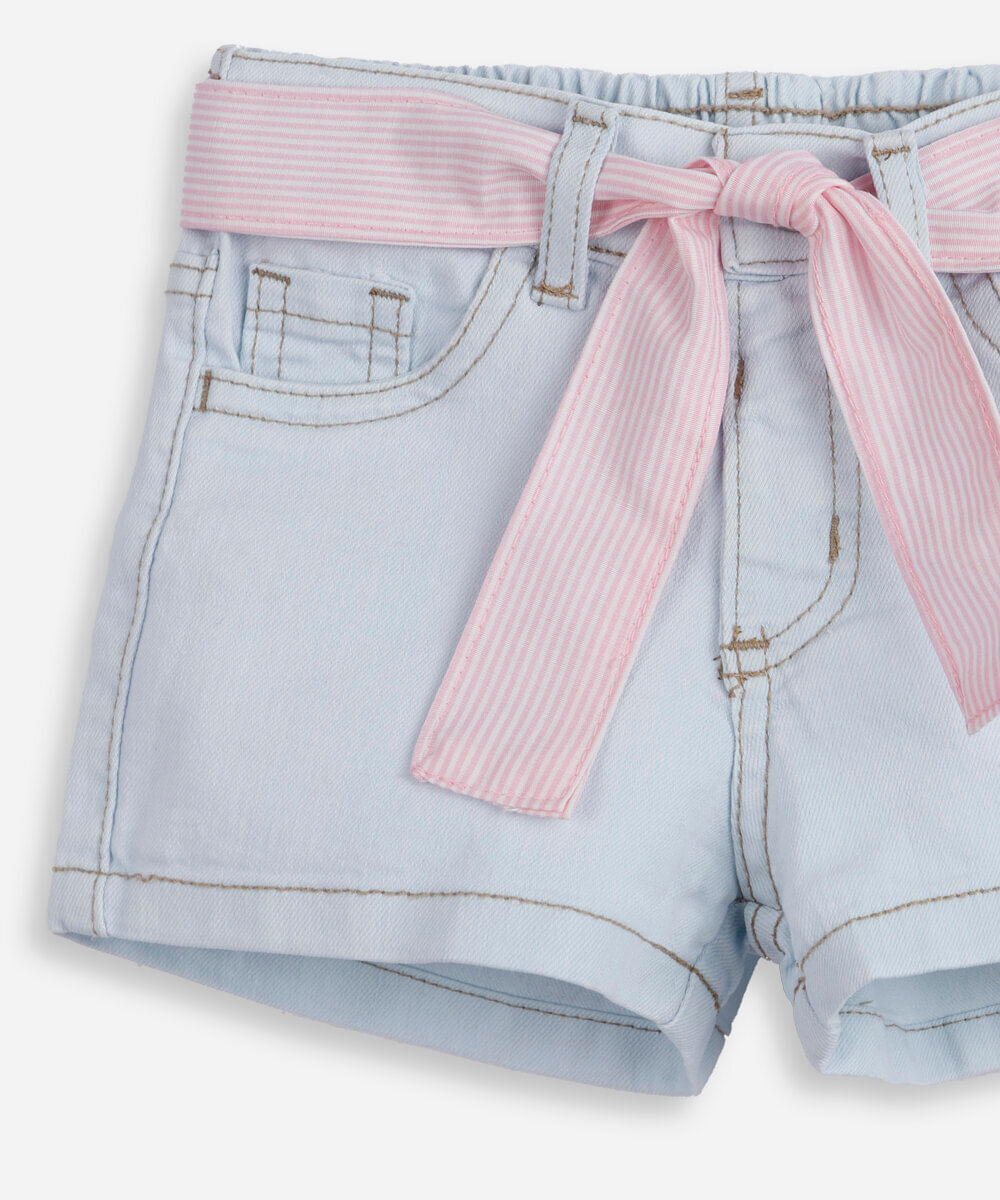 short infantil jeans com faixa listrada azul