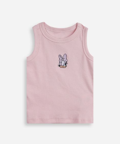 regata infantil de algodão canelada margarida rosa