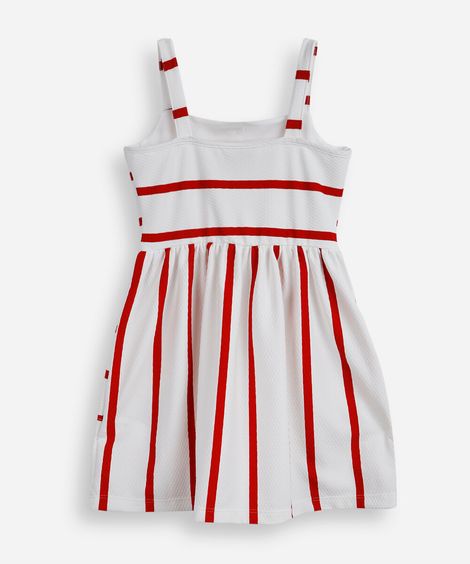vestido infantil listrado com bolso vermelho
