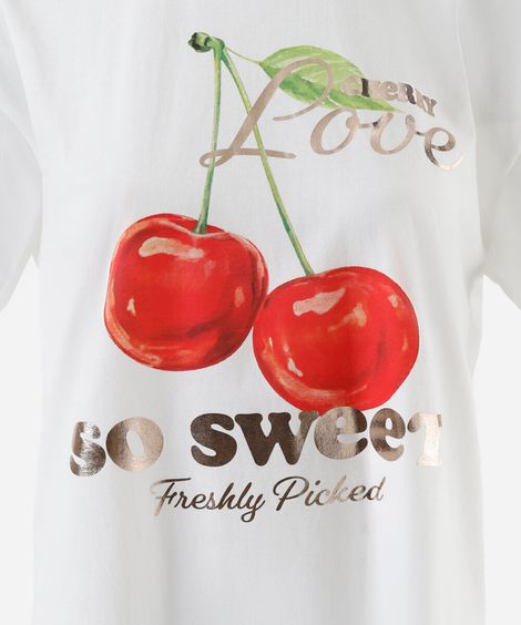 camiseta juvenil de algodão cereja oversized off white