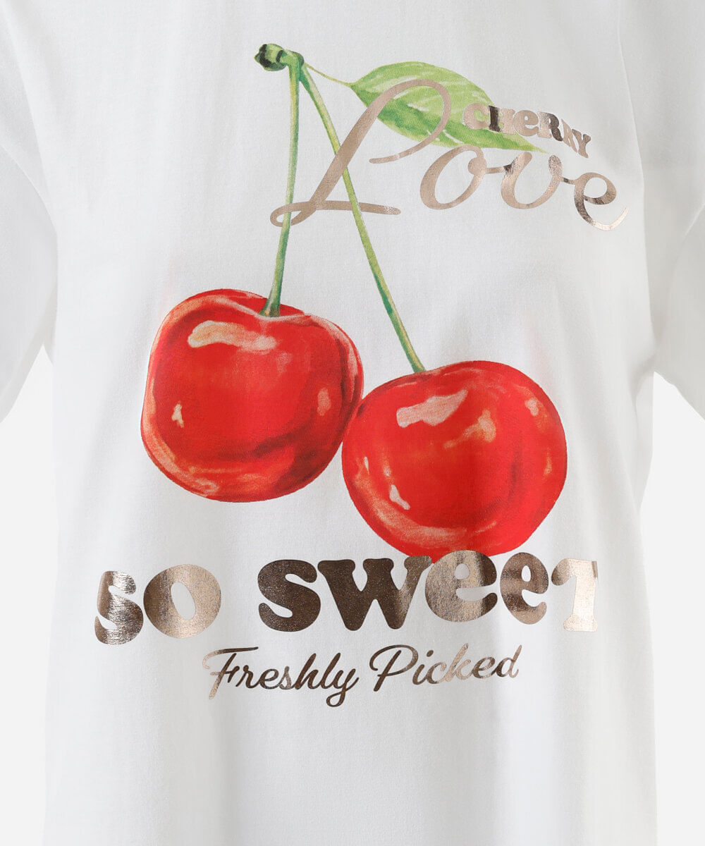 camiseta juvenil de algodão cereja oversized off white