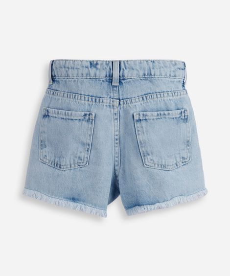 short mom jeans infantil com bordados de flores azul