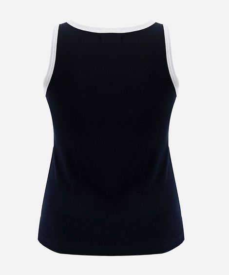 regata feminina plus size de algodão canelada azul