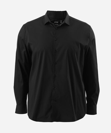 camisa slim fit masculina com algodão plus size preta