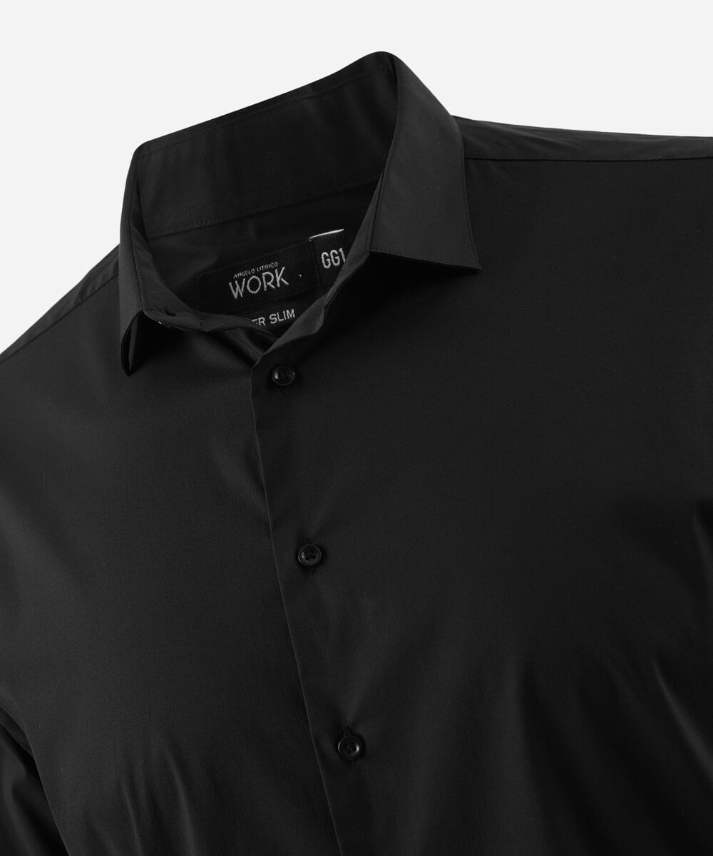 camisa slim fit masculina com algodão plus size preta