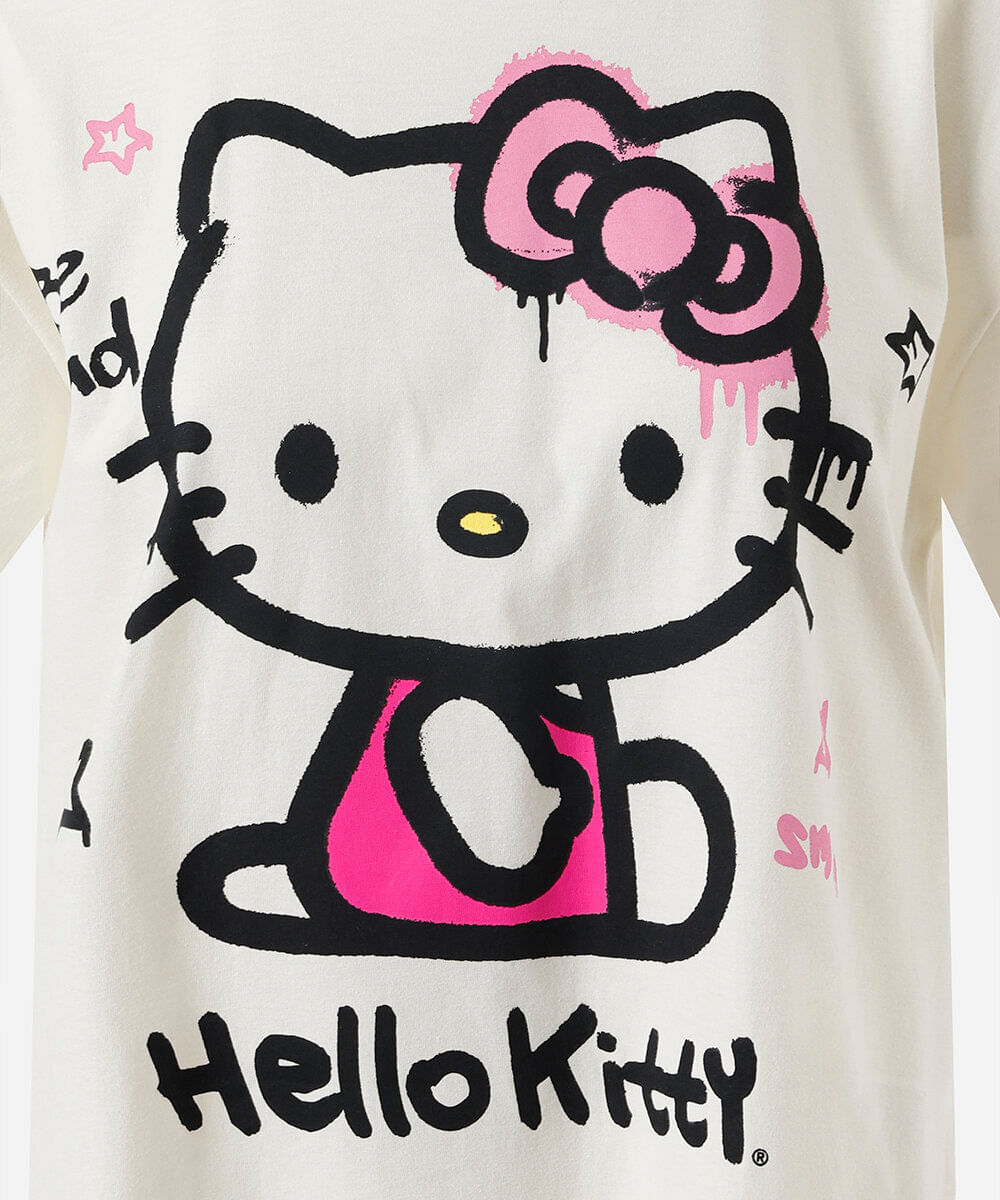 camiseta de algodão juvenil manga curta hello kitty bege