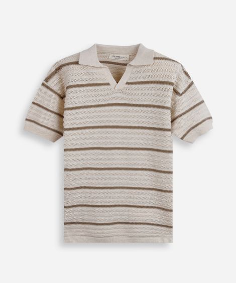 polo de tricot infantil texturizada listrada bege