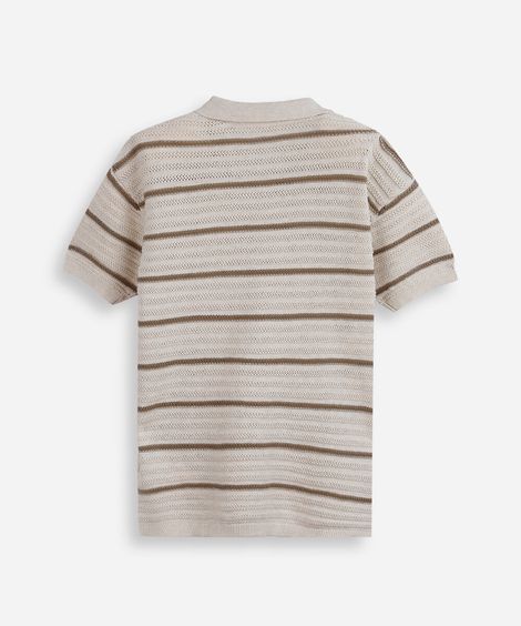 polo de tricot infantil texturizada listrada bege