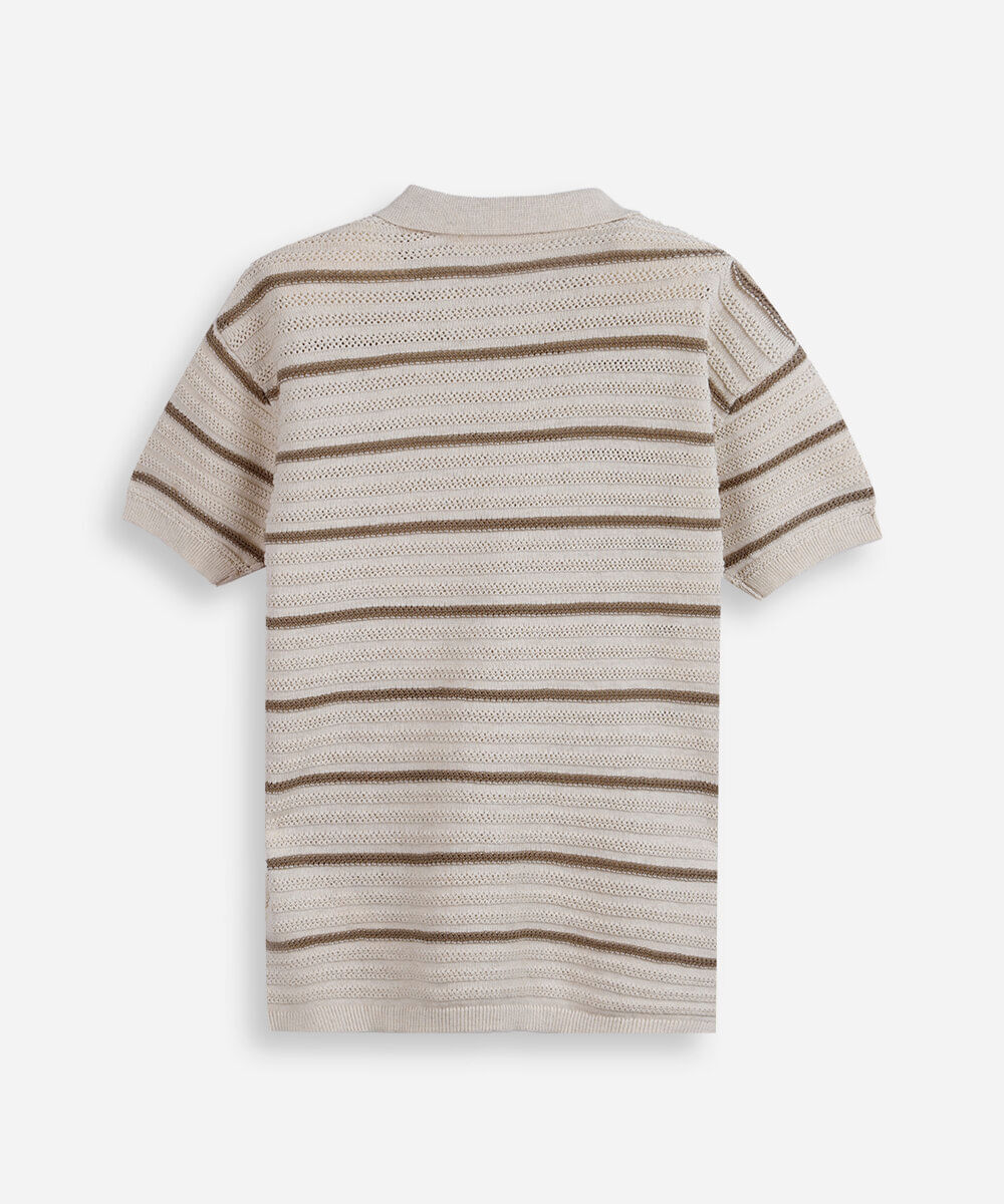 polo de tricot infantil texturizada listrada bege