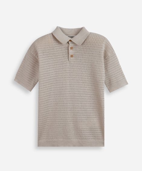 polo infantil de tricot texturizada bege