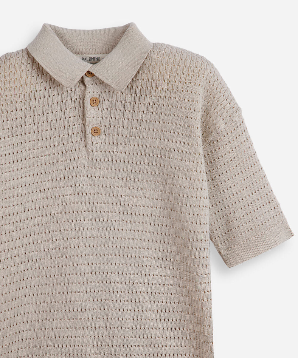polo infantil de tricot texturizada bege