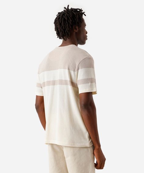 camiseta comfort texturizada listrada manga curta bege
