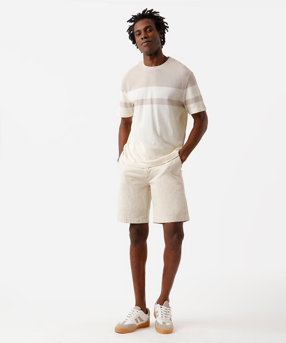 camiseta comfort texturizada listrada manga curta bege