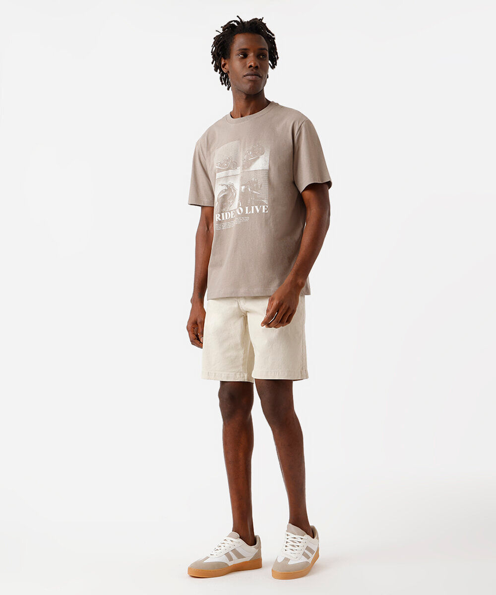 camiseta masculina de algodão estampada  marrom