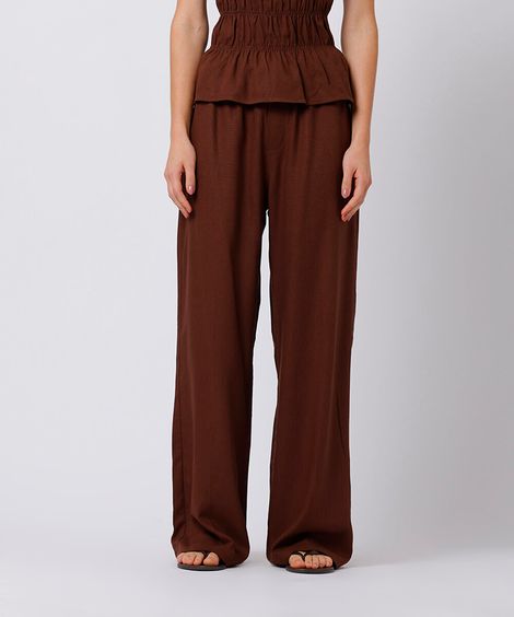 calça estilo pijama feminina com linho mindset marrom