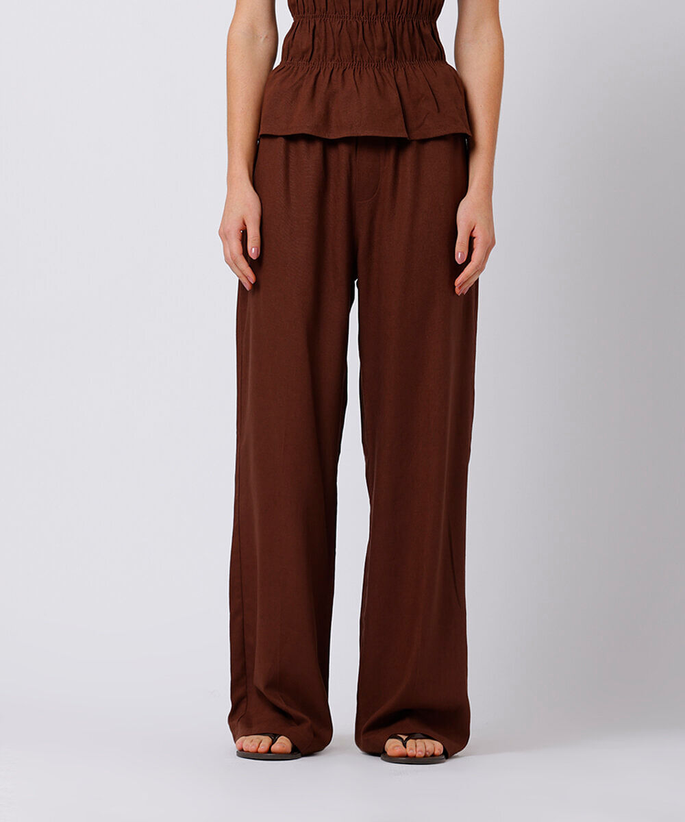 calça estilo pijama feminina com linho mindset marrom