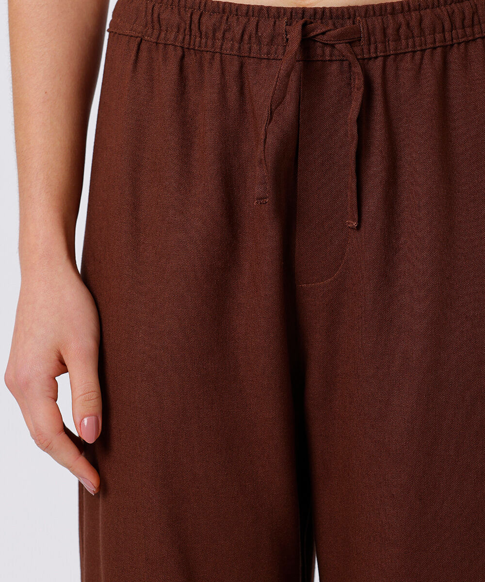 calça estilo pijama feminina com linho mindset marrom