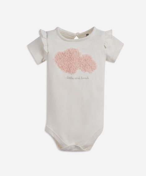body infantil de algodão com coração off white