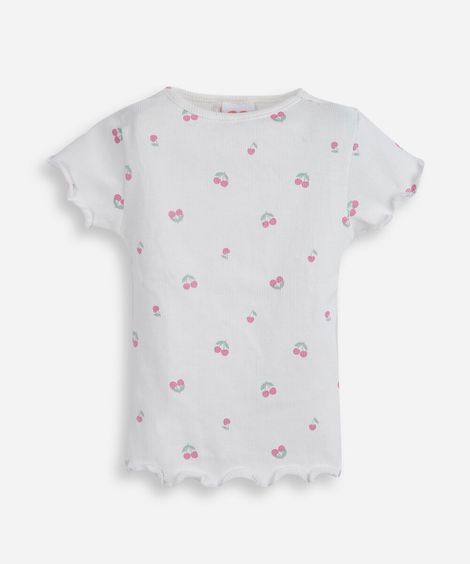 blusa infantil de algodão estampada cereja off white