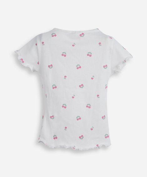 blusa infantil de algodão estampada cereja off white