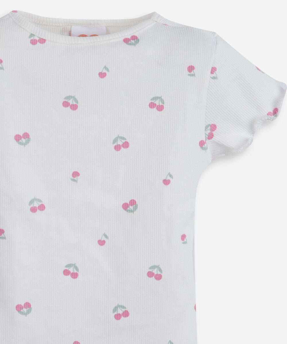 blusa infantil de algodão estampada cereja off white
