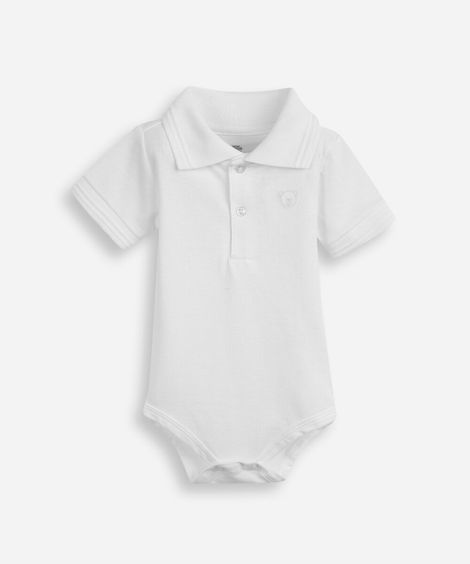body polo infantil de algodão manga curta com bordado  off white