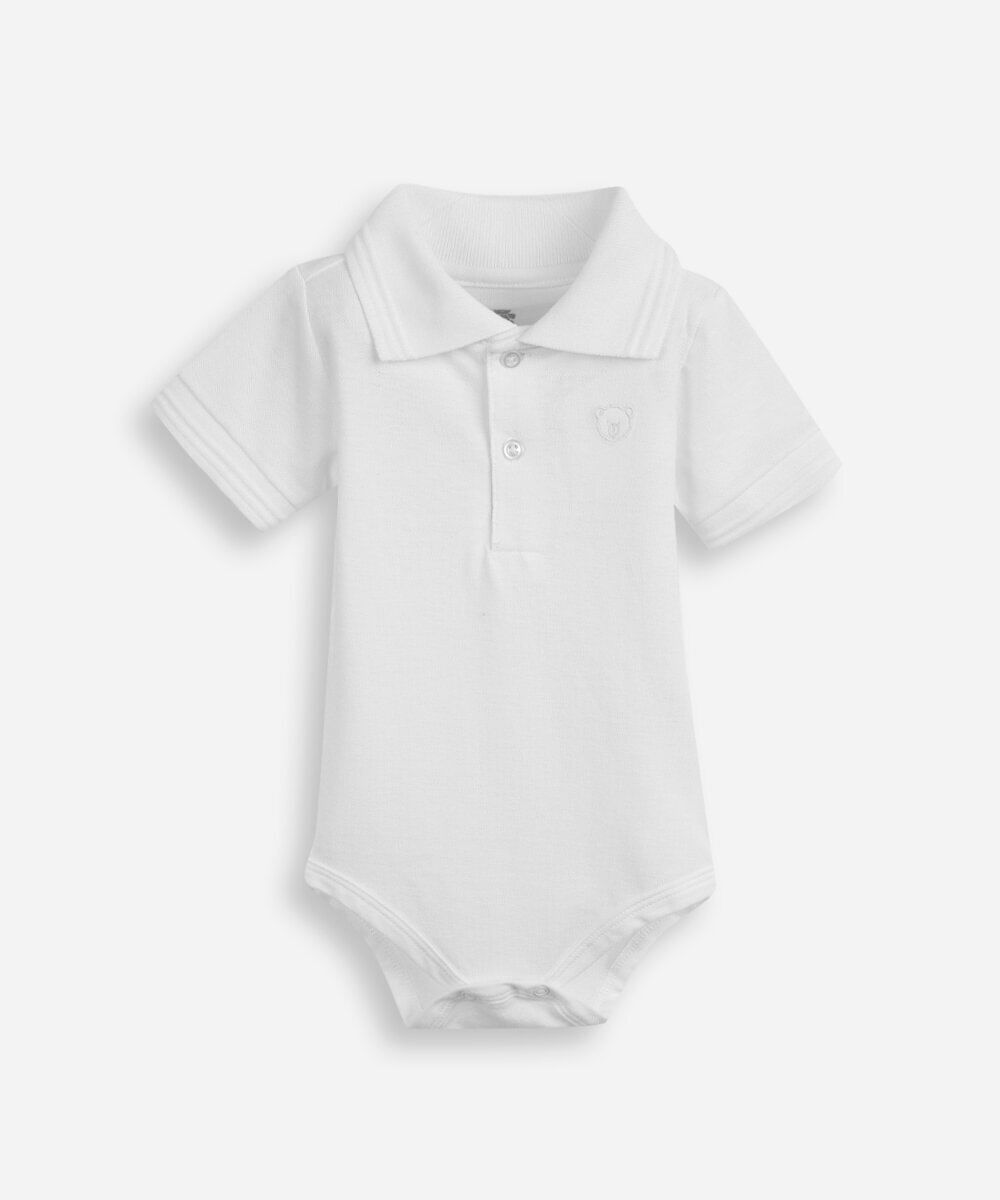 body polo infantil de algodão manga curta com bordado  off white