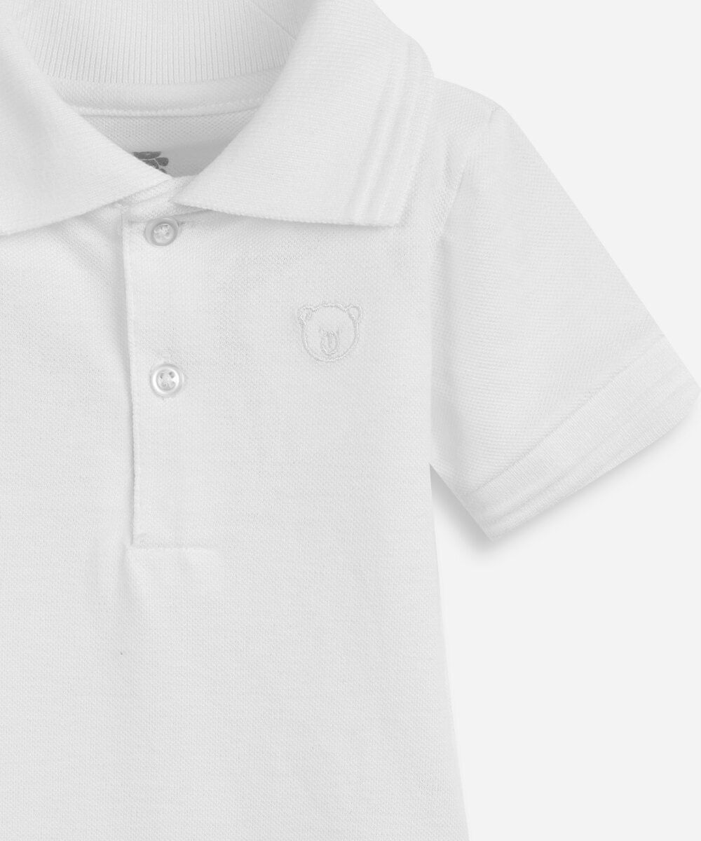 body polo infantil de algodão manga curta com bordado  off white