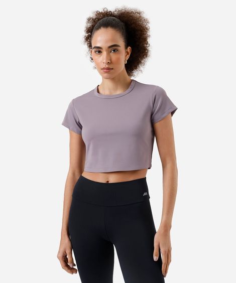 blusa cropped feminino esportivo ace manga curta roxa