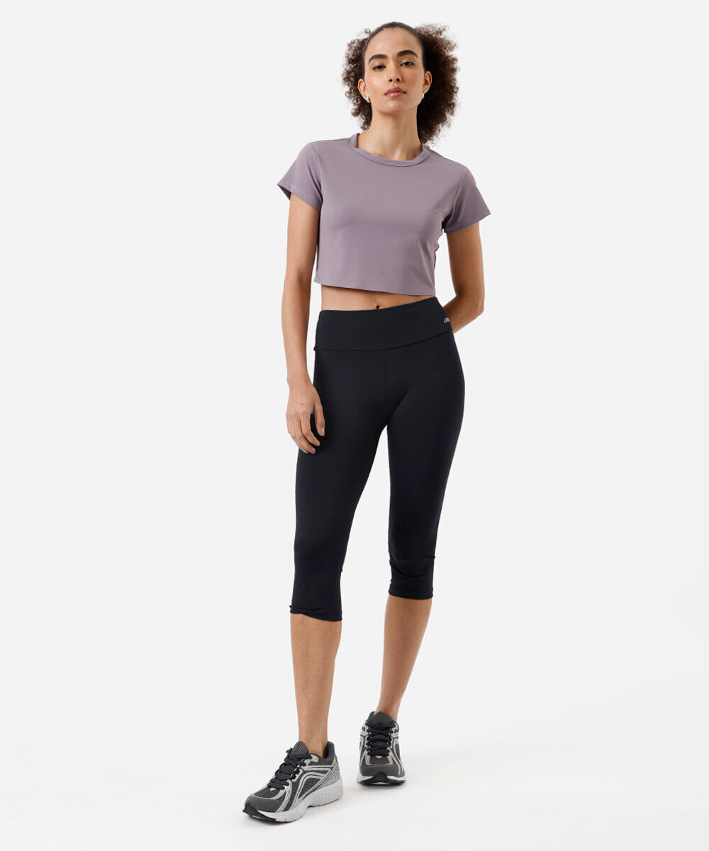 blusa cropped feminino esportivo manga curta roxa