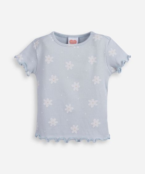 blusa infantil canelada margaridas azul