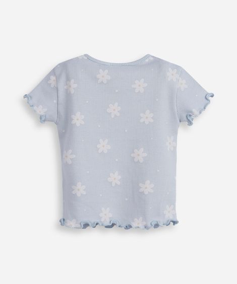blusa infantil canelada margaridas azul