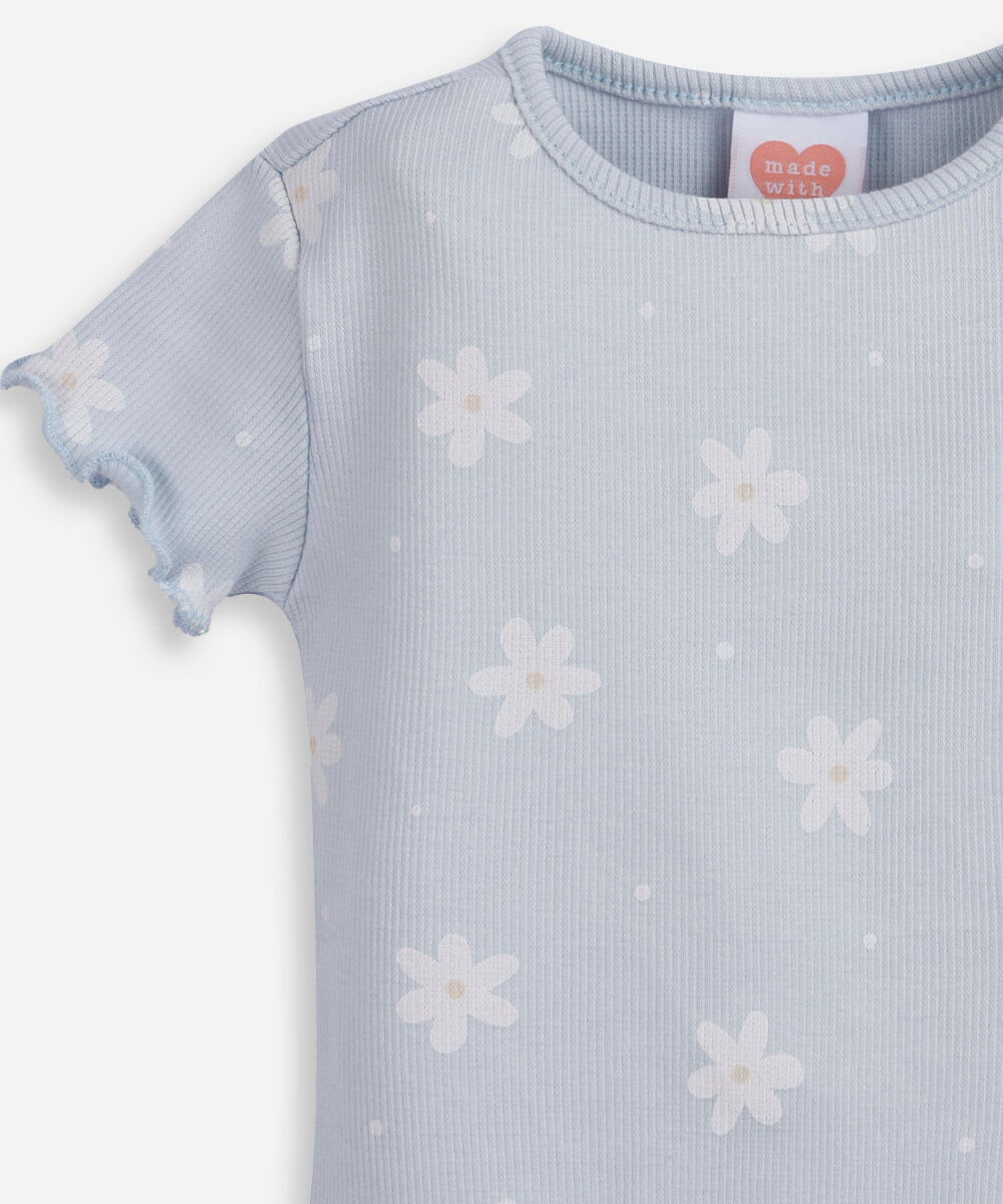 blusa infantil canelada margaridas azul