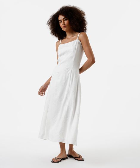 vestido midi feminino com bordado off white