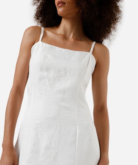 vestido midi feminino com bordado off white