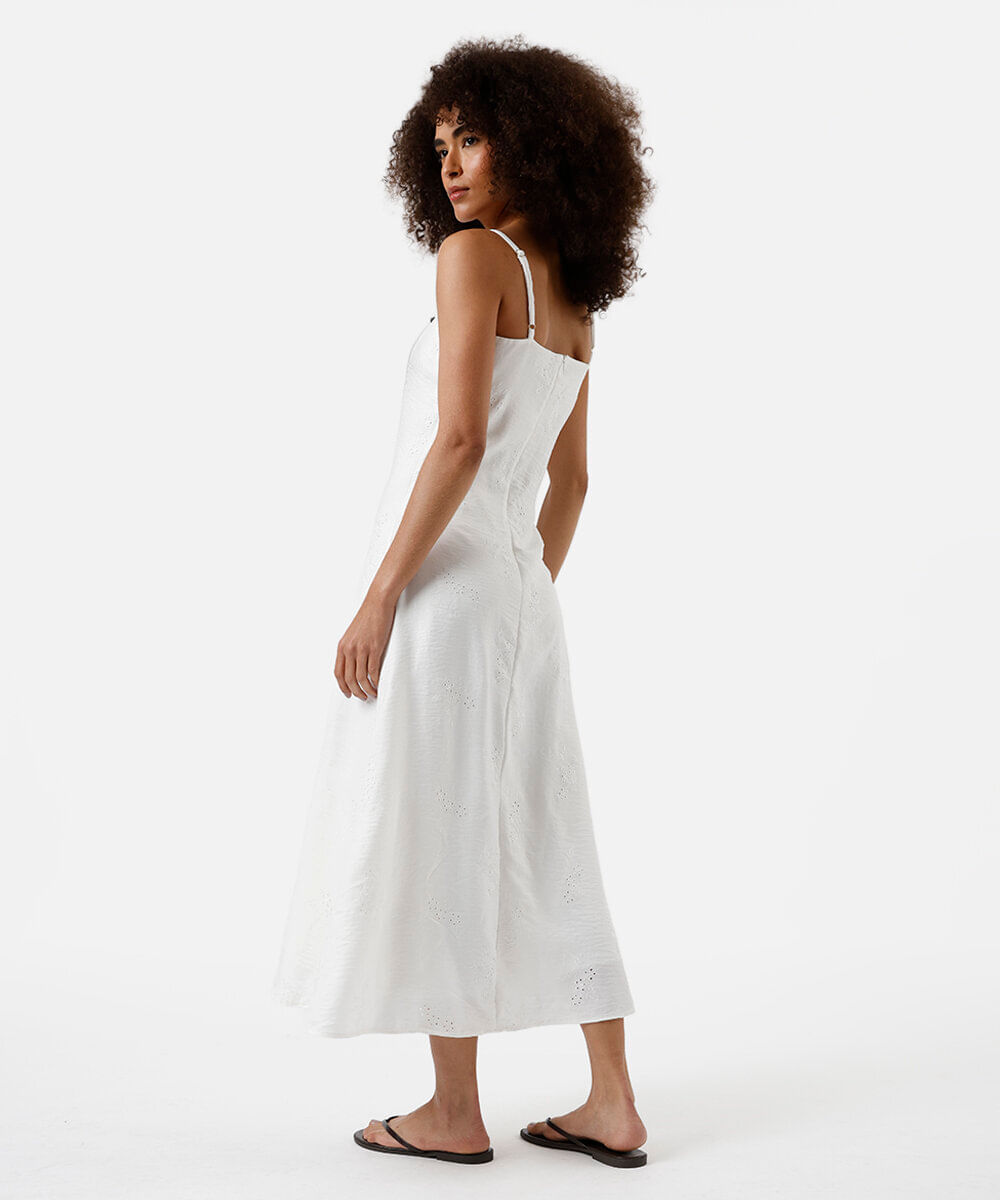 vestido midi feminino com bordado off white