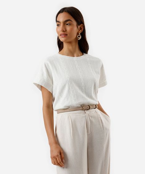 blusa feminina manga curta  texturizada off white