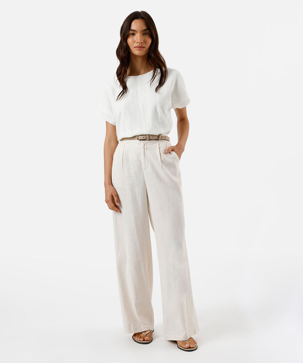 blusa feminina manga curta  texturizada off white