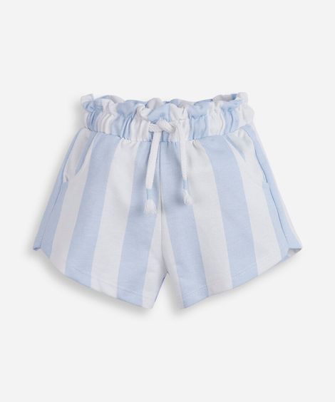 short clochard infantil de moletinho listrado azul