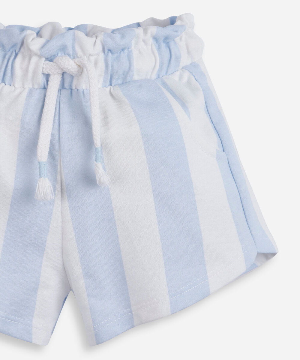 short clochard infantil de moletinho listrado azul