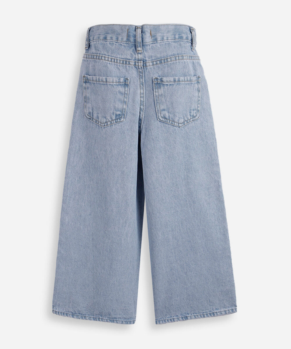 calça infantil wide leg jeans com strass azul