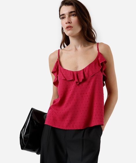 blusa feminina alça fina de viscose texturizada rosa