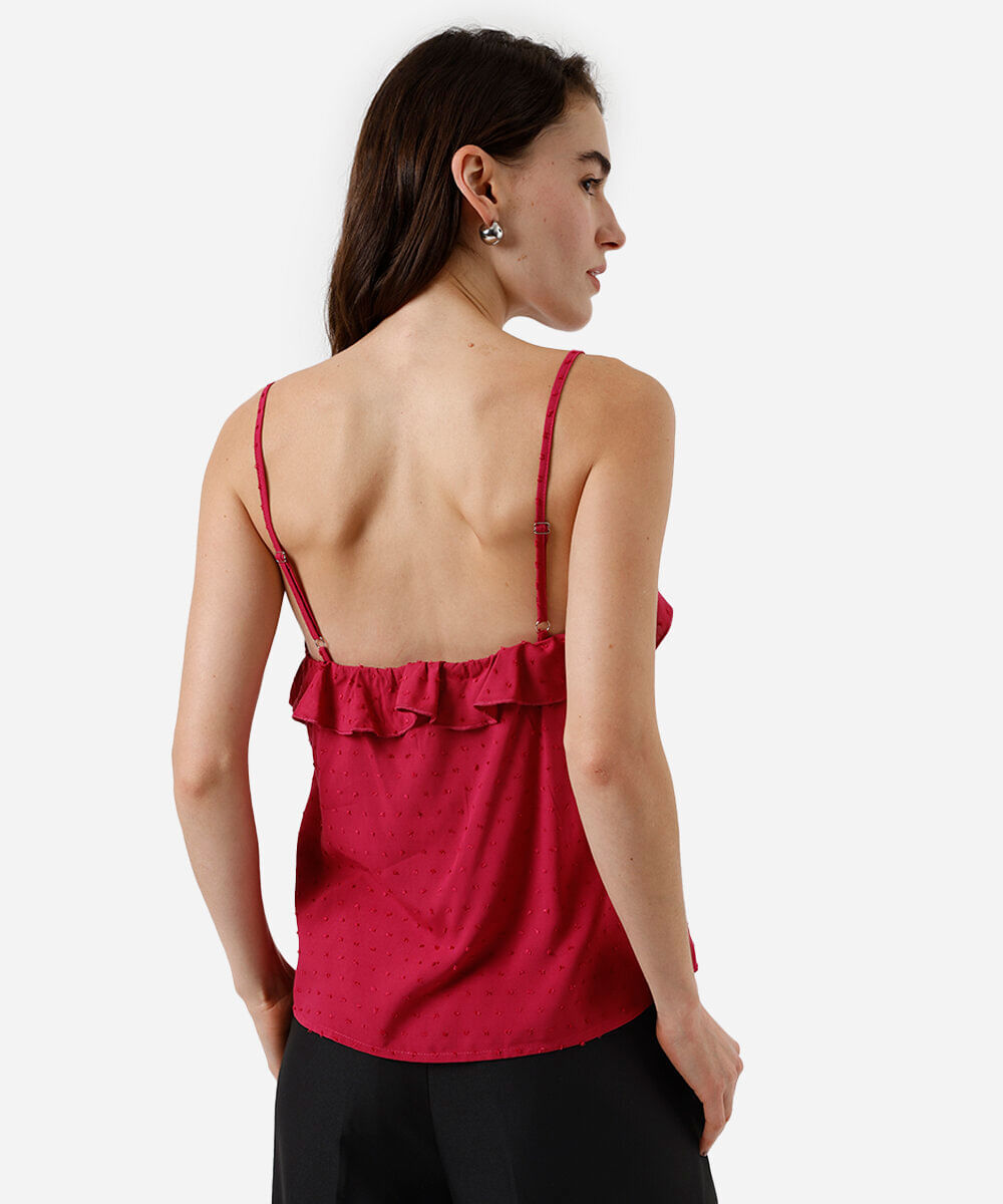 blusa feminina alça fina de viscose texturizada rosa